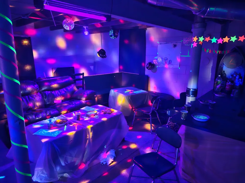 Party dining area with glow decorations