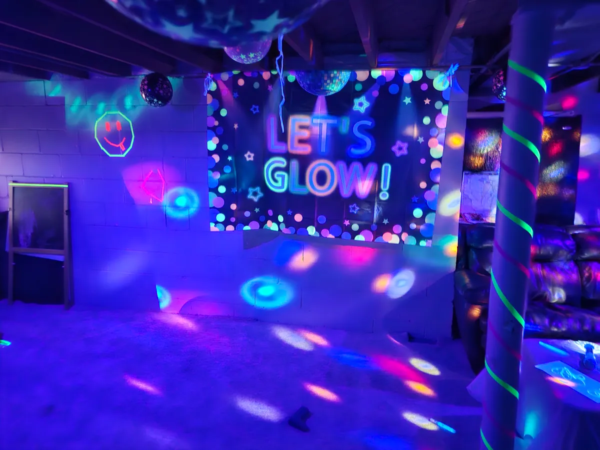 Glow party with LET'S GLOW banner