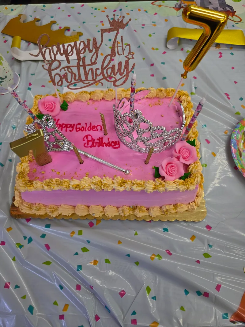 Pink birthday cake close-up