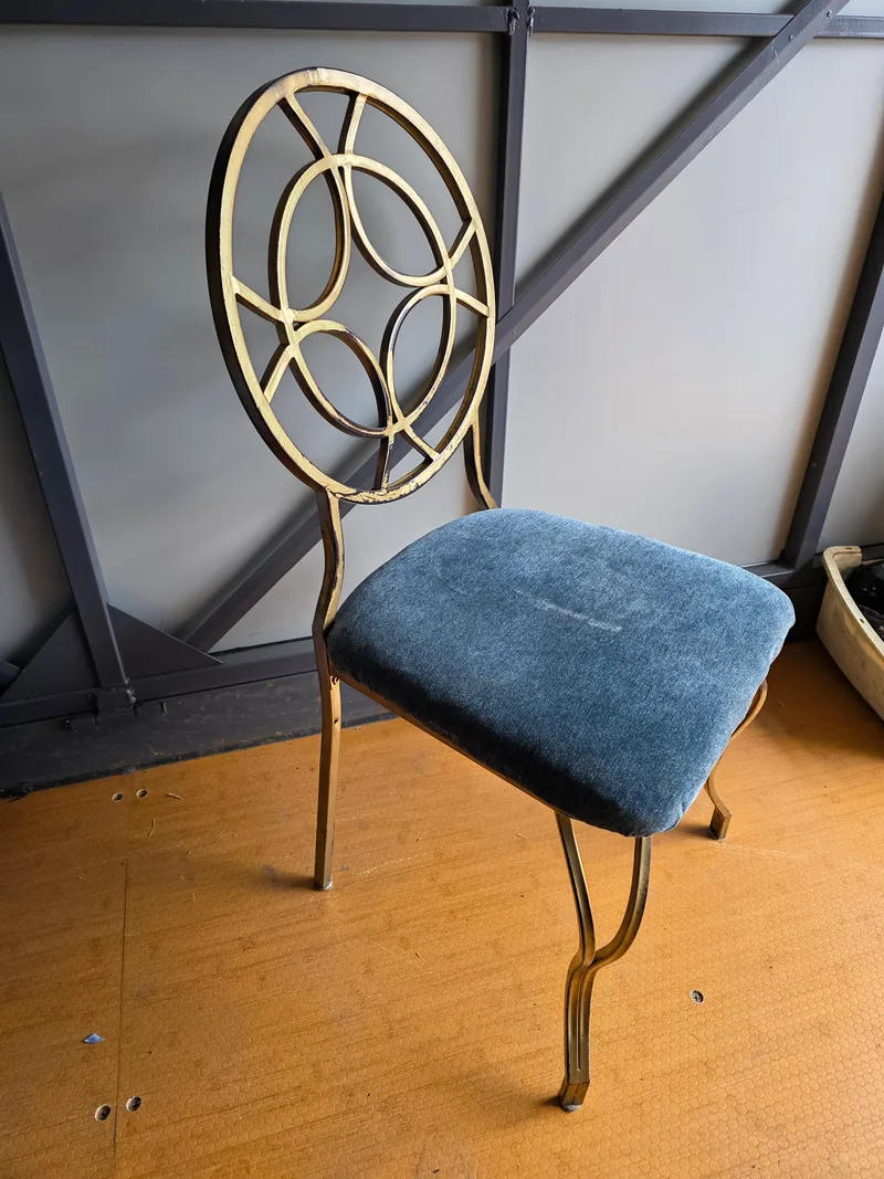 Gold and blue velvet accent chair